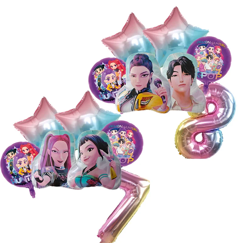 

Demon Hunters Kpop Birthday Number Balloon Set Cute Party Supplies Balloons Aluminum Foil Ballon Decor Tool Photo Props Kid Gif