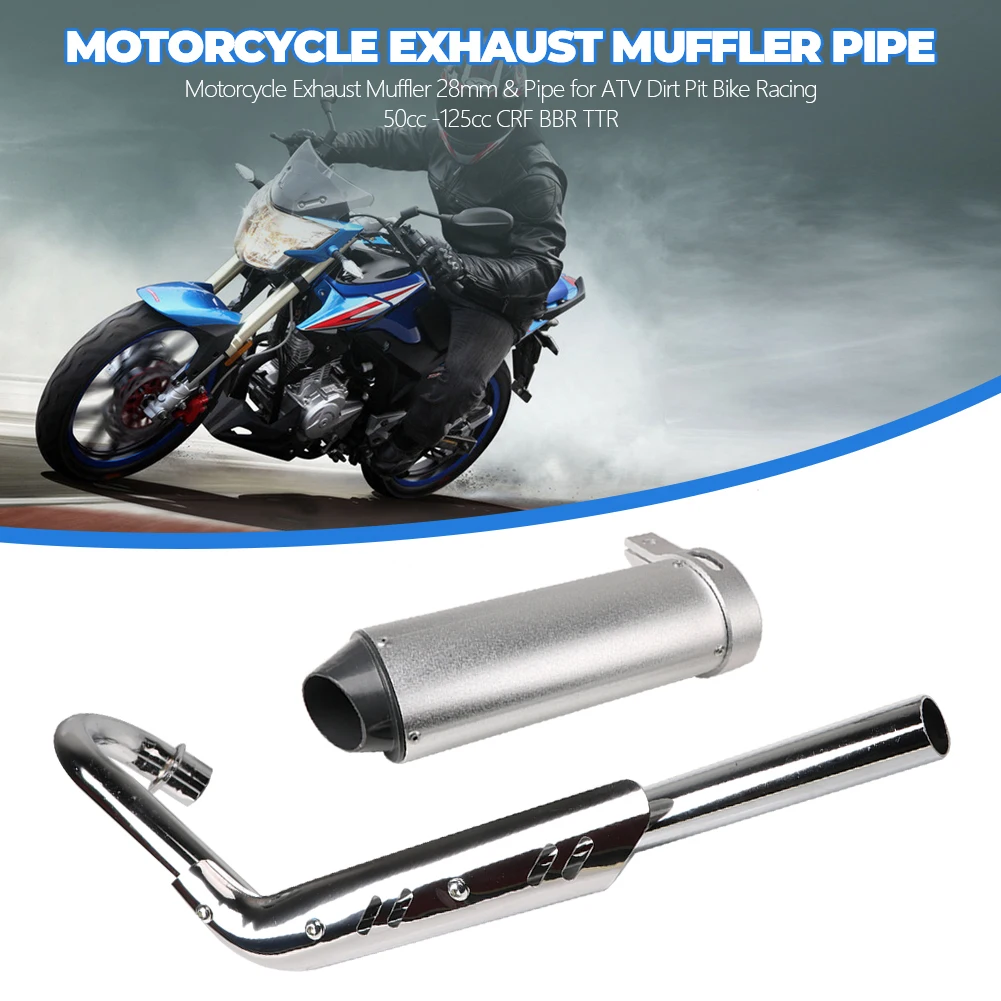 28mm Motorcycle Exhaust Muffler Pipe 50cc -125cc CRF BBR TTR Thumpstar Pit Bike Dirt Bike Exhaust Motor Bike Accessories