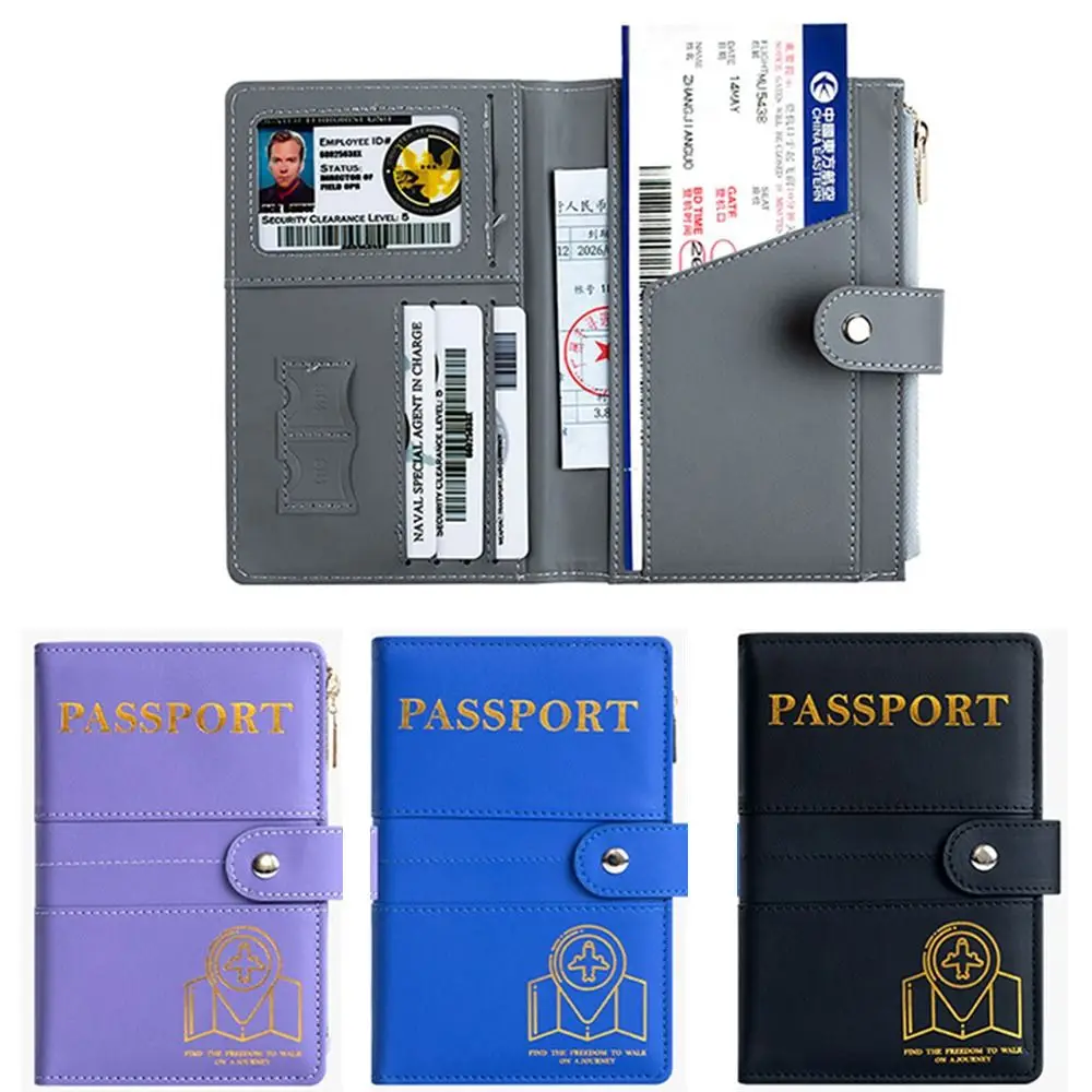 Card Slot Blocking Passport Holder RFID Passport Shield PU Leather Passport Travel Wallet Portable Waterproof