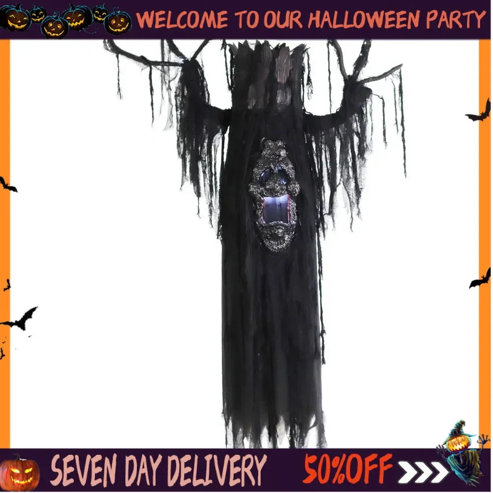 

Halloween Decorations Creepy Ghost Tree Halloween Animatronic with White Strobe Effects Electrical Sounds for Scary Fright Prop