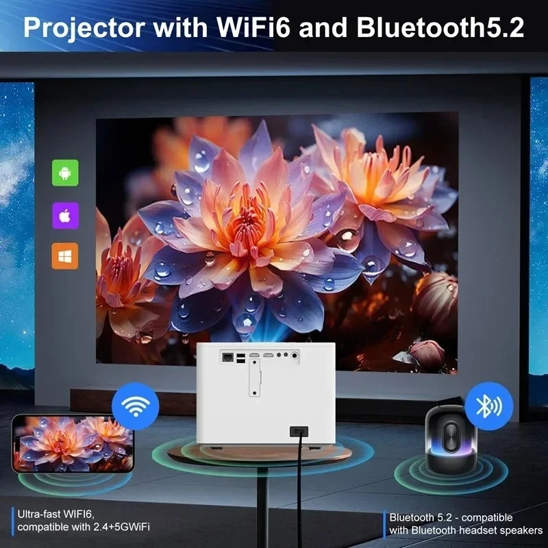 Proyektor 4K 500 ANSI Lumens Smart Projector Android 11 HD Home Cinema TV WiFi LED Proyektor