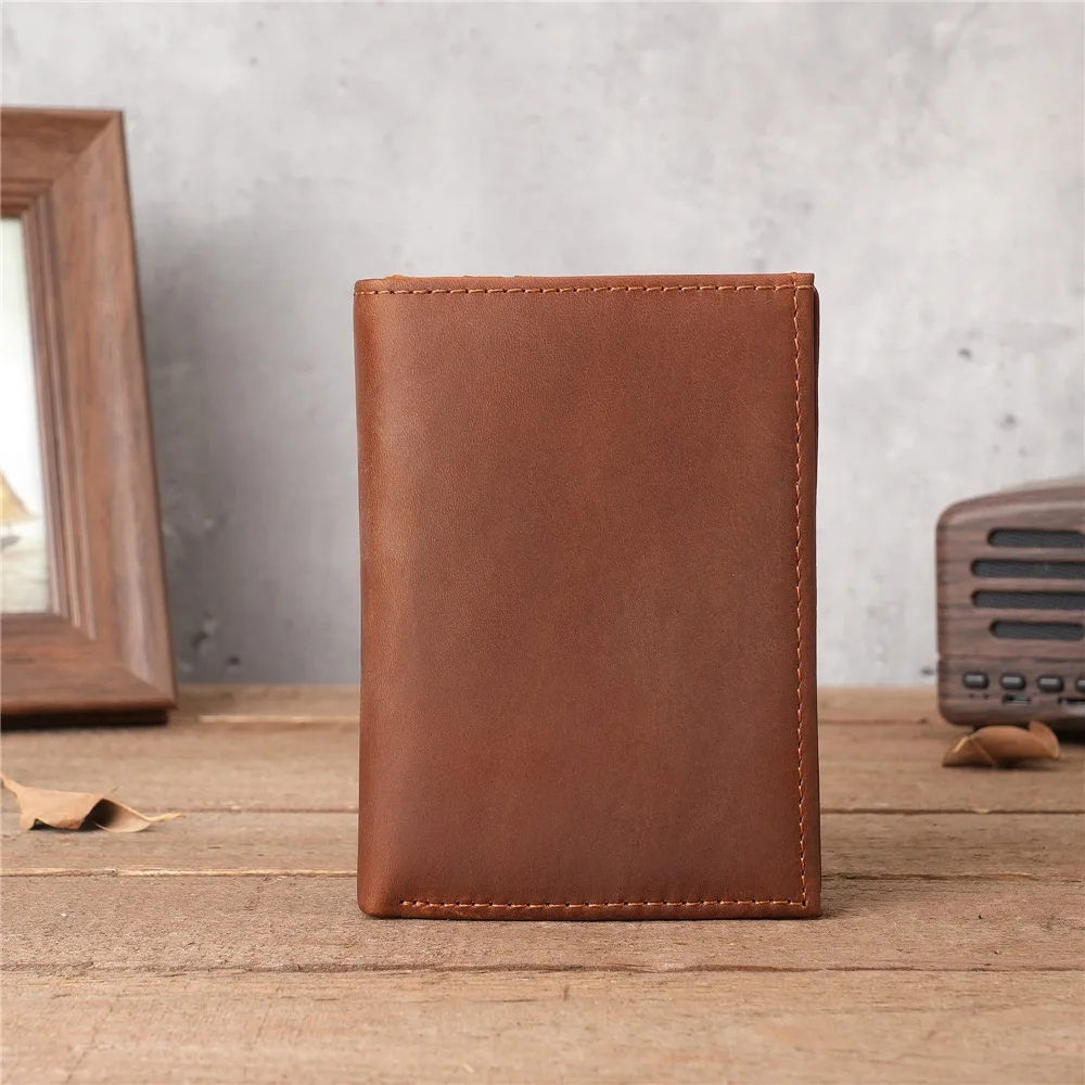 1133 Men's Leather Short Wallet, Retro Thick Top Layer Cowhide Wallet, Crazy Horse Leather Multi Slot Card Bag