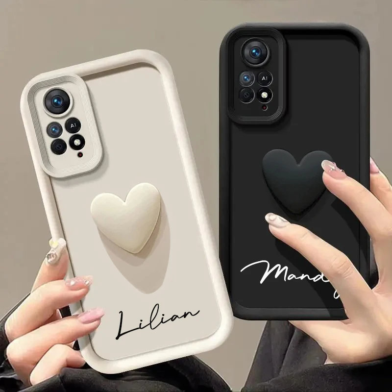 Customized Personalized Name 3D Love Heart Case For Xiaomi Redmi Note11 Note 11 Pro Plus 4G 5G Luxury Soft Cover Redmi Note 11