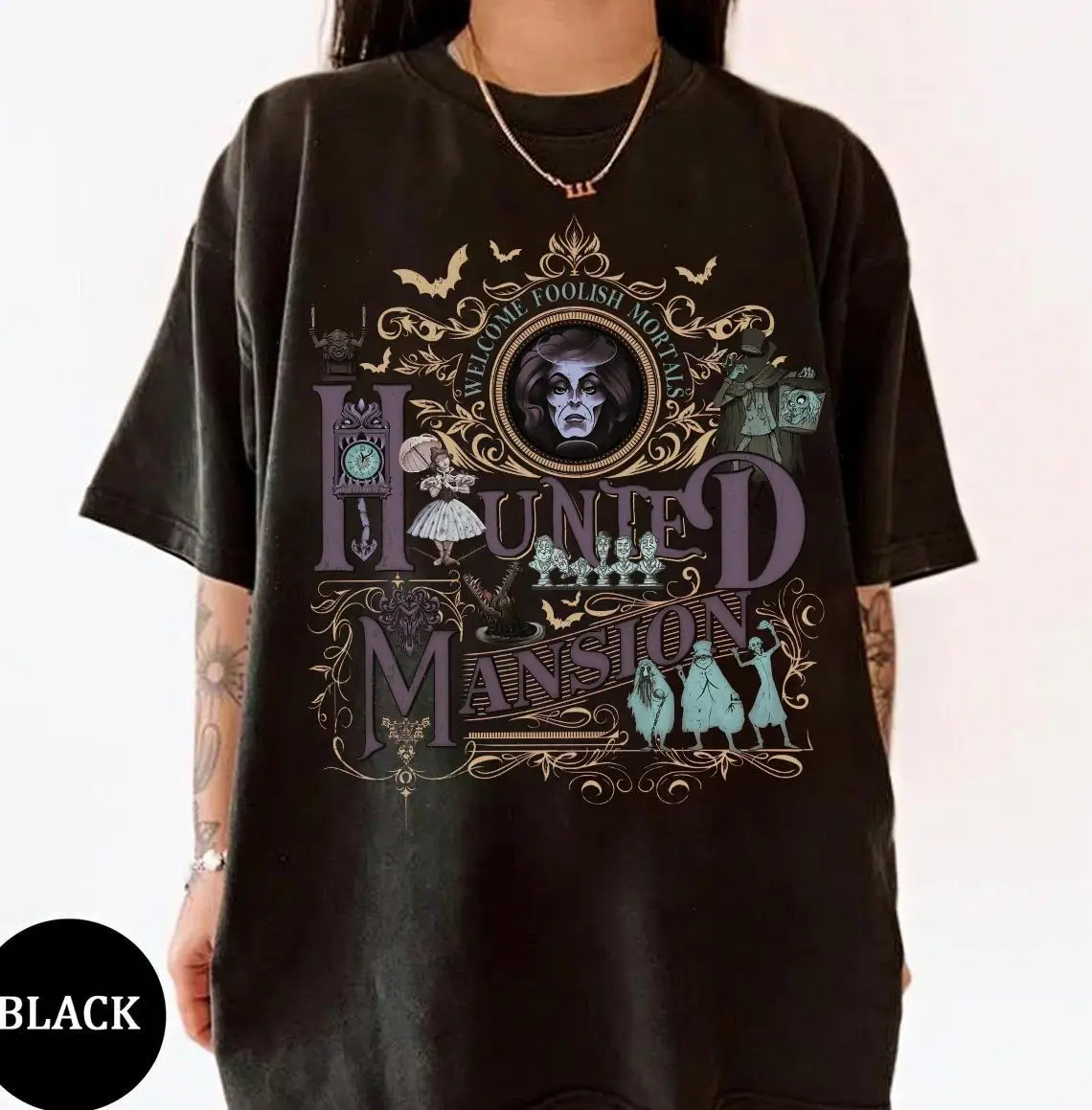 

Футболка «Особняк с привидениями Диснея», «Добро пожаловать, Мортал», «Мадам Леота», автостопом, призраком, шляпбокс, подарок на моторошний сезон Диснея