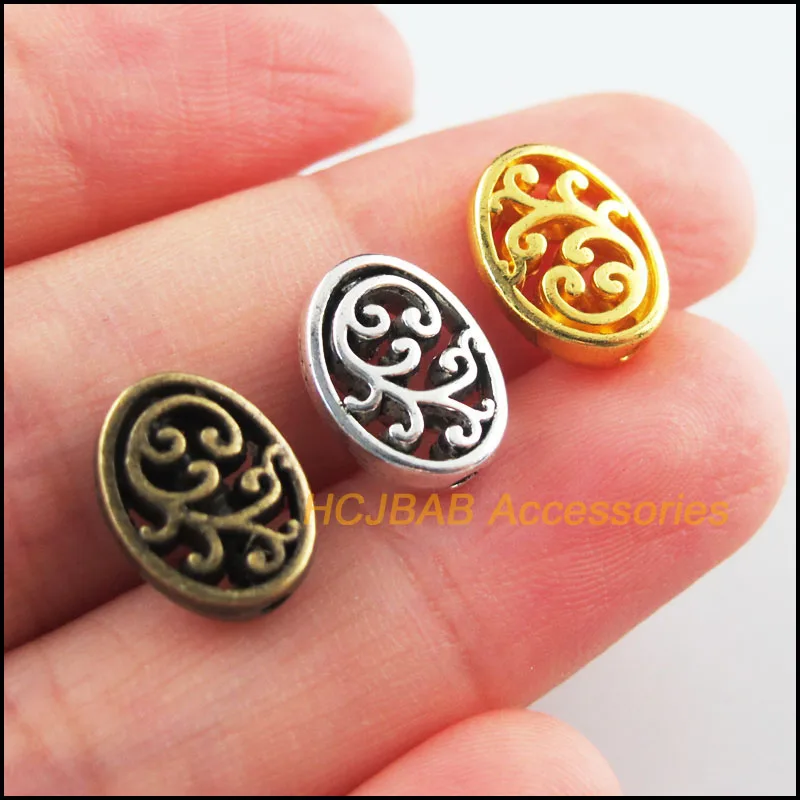 

20Pcs Gold Bronze Tibetan Silver Tone Oval Flower Spacer Beads Charms 9.5x12.5mm