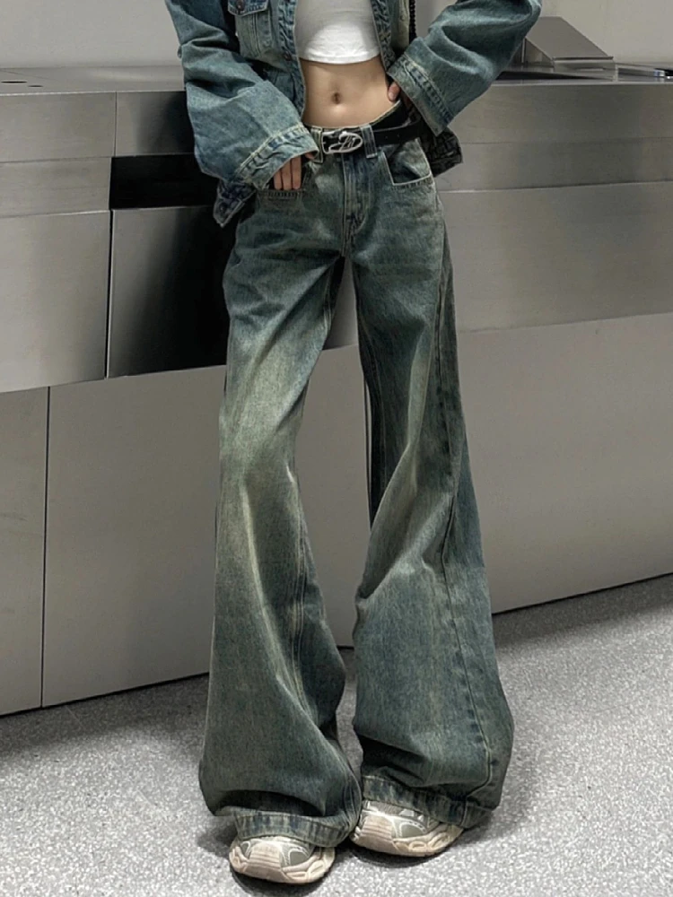2025 Autumn Winter Women's Flared Denim Pants Y2k Low Rise Jeans Trumpet Pants Korean Bell Bottom 2000s Stacked Jeans New In