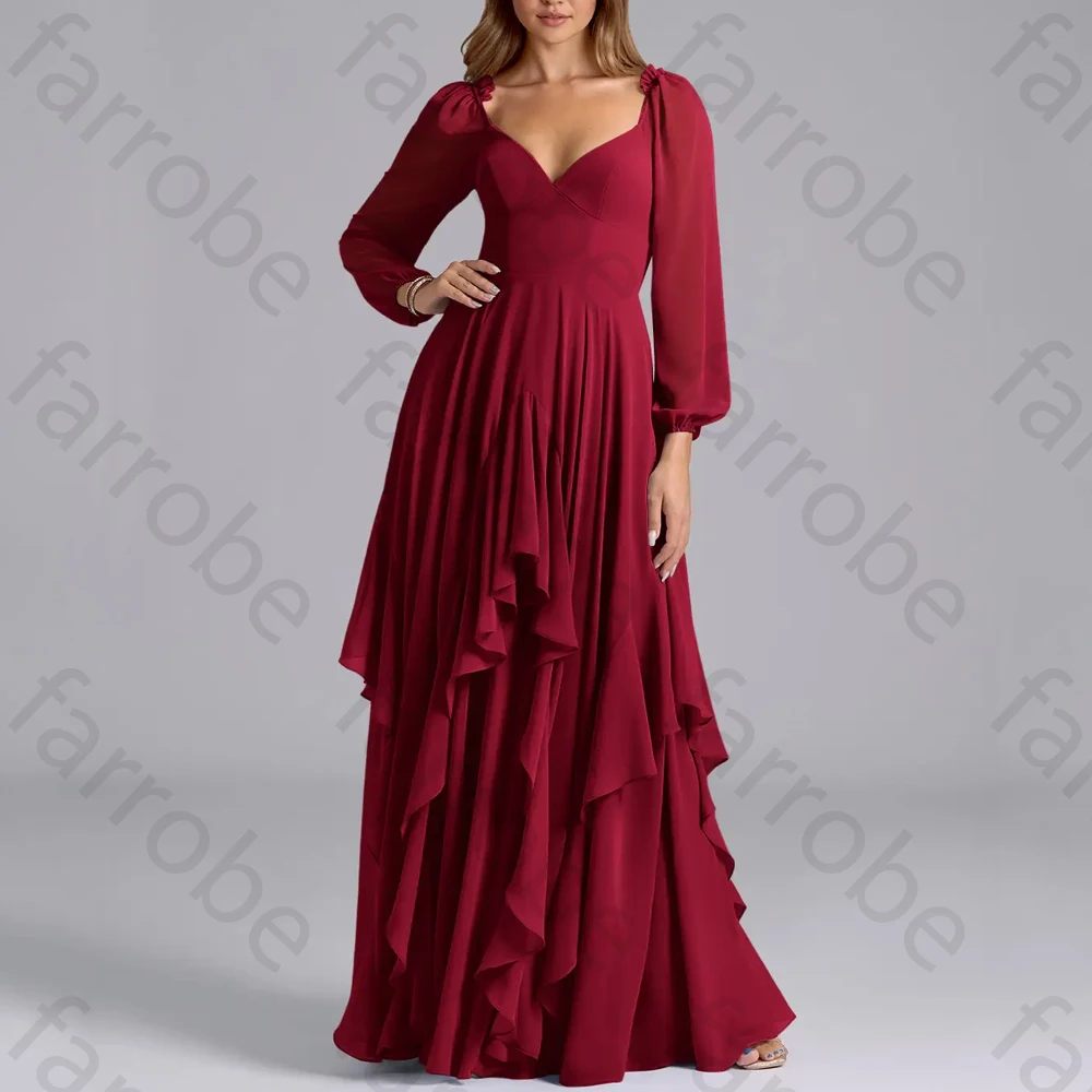 فساتين سهرة بأكمام طويلة ورقبة على شكل حرف v بدون ظهر فستان المشاهير رائع عالي الجودة للحفلات الراقصة للنساء حسب الطلب