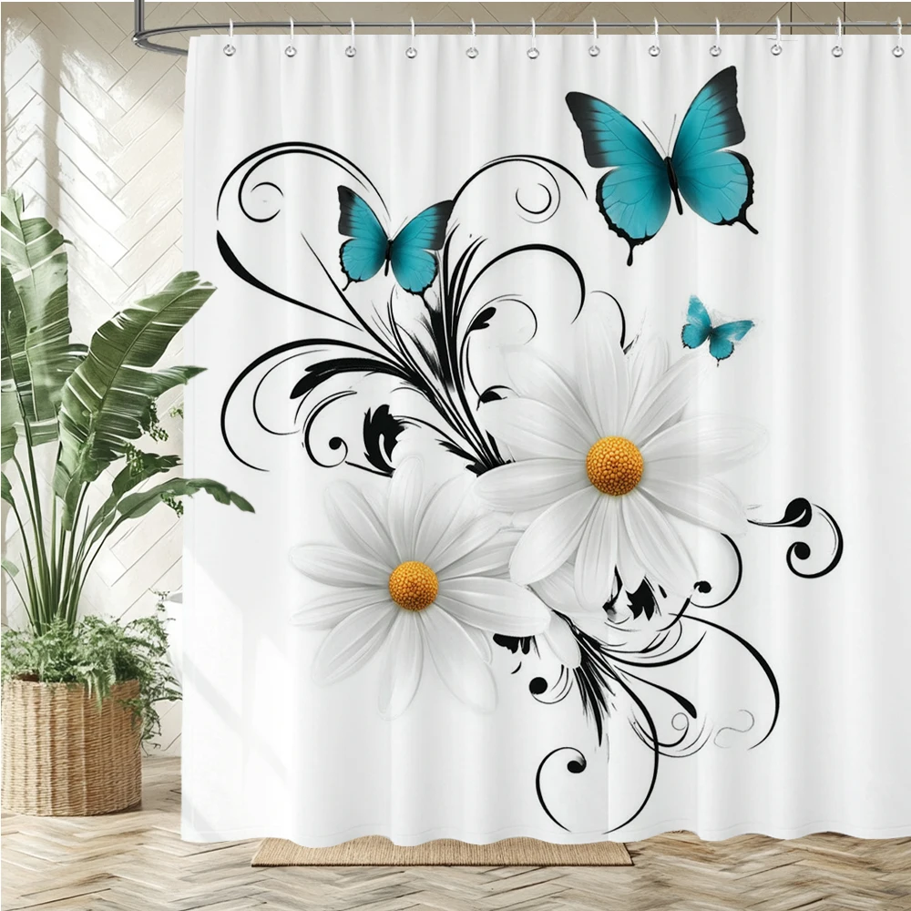 

Modern minimalist flowers Shower Curtain 3D Printed Polyester Fabric floral Bathroom Curtains Home Decor Curtain With Hooks