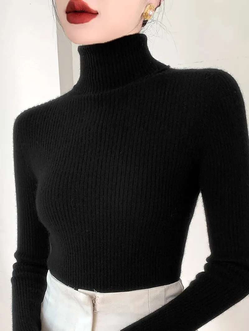 Cashmere High Neck Sweater Women Thickened Drawstring Slimming Autumn Winter New Style Fitting Inner Match Coat Knitted Base ...