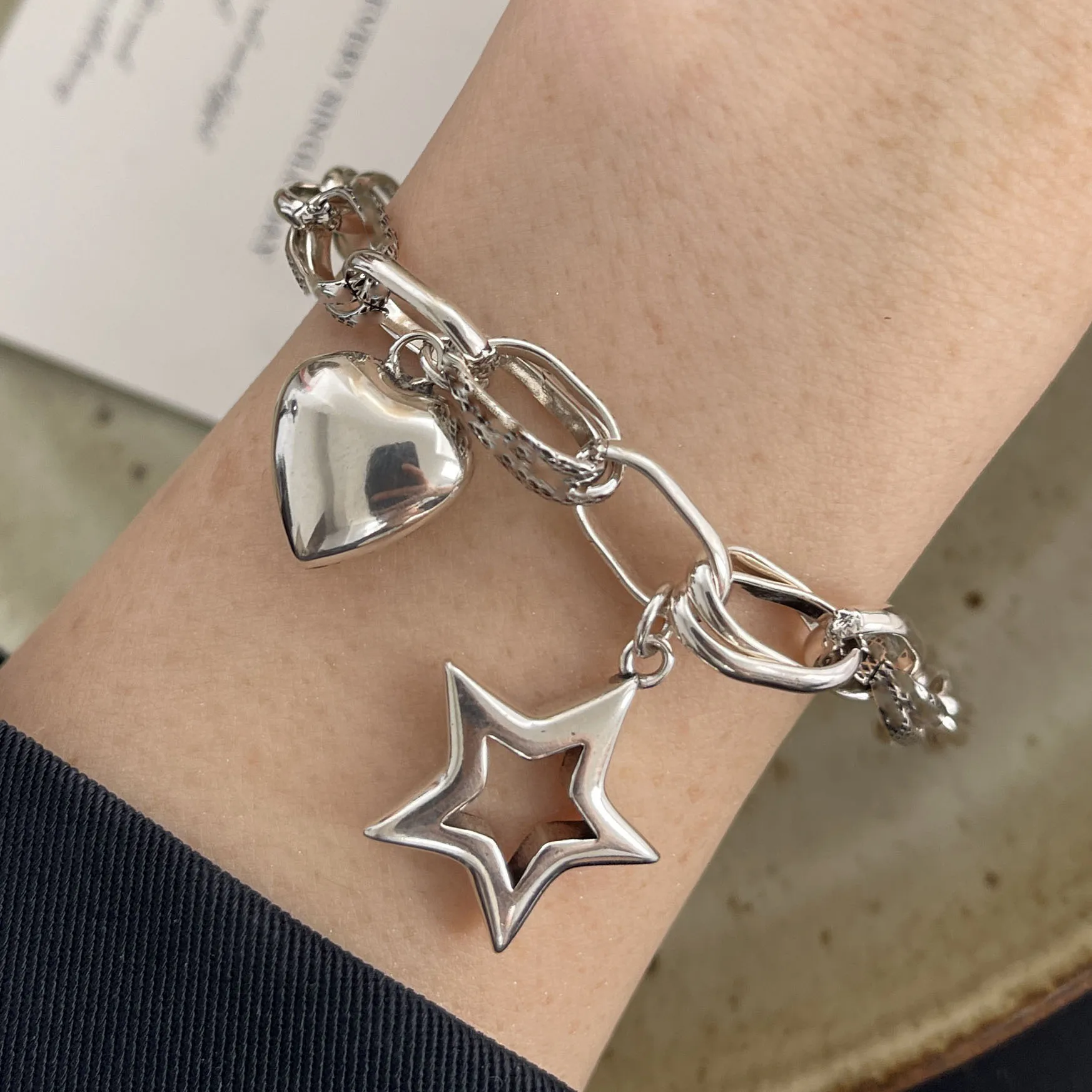 925 Sterling Silver Bracelets for Women Men String Accessories Trend Vintage Star Heart Beads Pendant Party Jewelry Gift