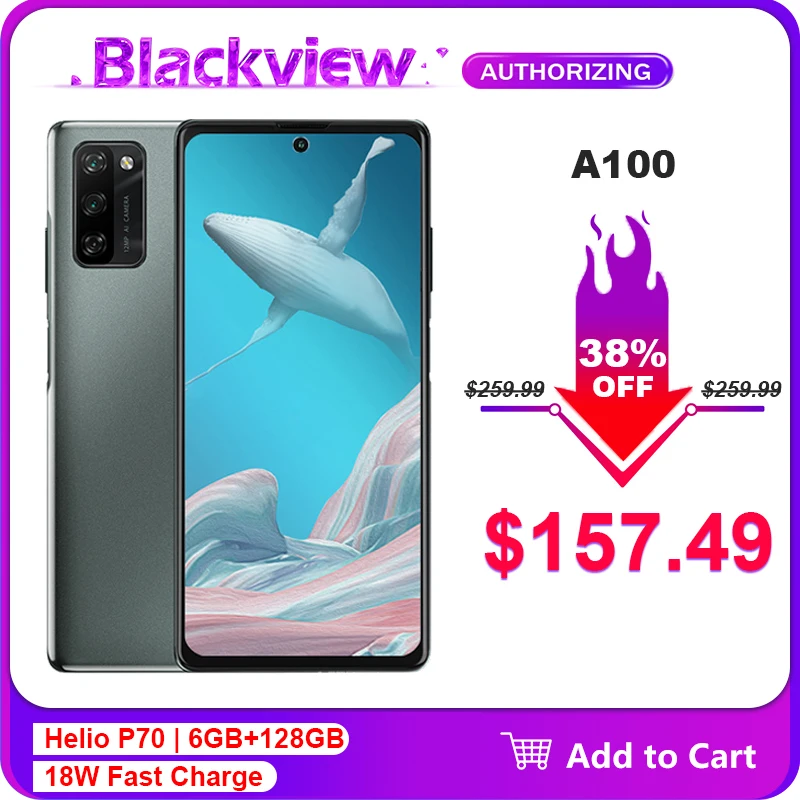 Blackview-smartphone a100, 6GB 128GB, 6,67 "fhd +, android 11, helio p70, octa core, câmera 12MP, 4680mAh, carga rápida 18w