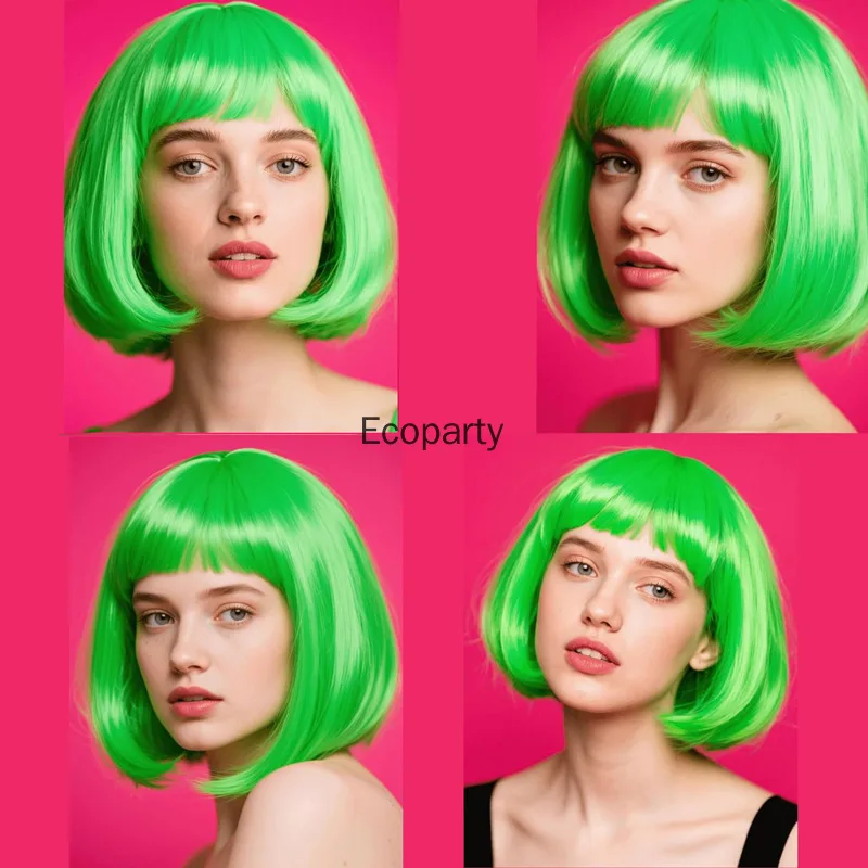 هالوين حزب الدعامة الملونة قصيرة مستقيم بوبو شعر مستعار اصطناعي للنساء الجدة الأزياء الانفجارات مستقيم بوب شعر مستعار هدية النظارات الشمسية