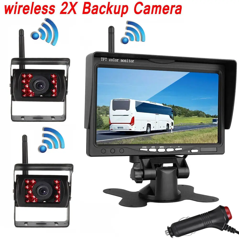 

2x Wireless Car Backup Camera 7" Reverse Monitor Kit for Truck Caravan Bus RVs