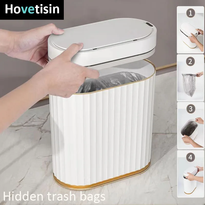 Wastebasket Automatic Sensor Trash Can Smart Dustbin Luxury Bathroom Toilet Trash Bin with lid Electric Kitchen Garbage Bin Dump