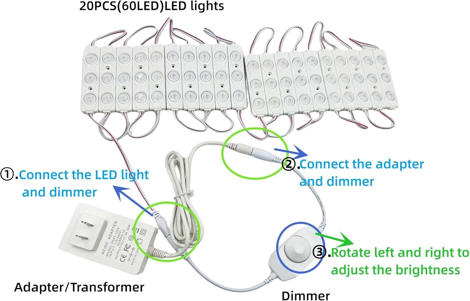 طقم إضاءة مرآة الغرور LED بطول 12 قدمًا، 60 مصباح LED، أضواء مرآة مكياج بيضاء قابلة للتعتيم لطاولة الزينة والحمام (المرآة غير متضمنة)