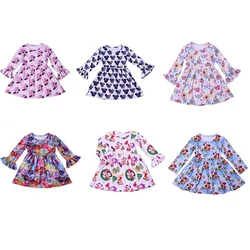 Vestido de manga larga con volantes de Mickey para niñas, ropa de fiesta de cumpleaños de princesa de dibujos animados, vestidos de Navidad para niñas pequeñas con lazo