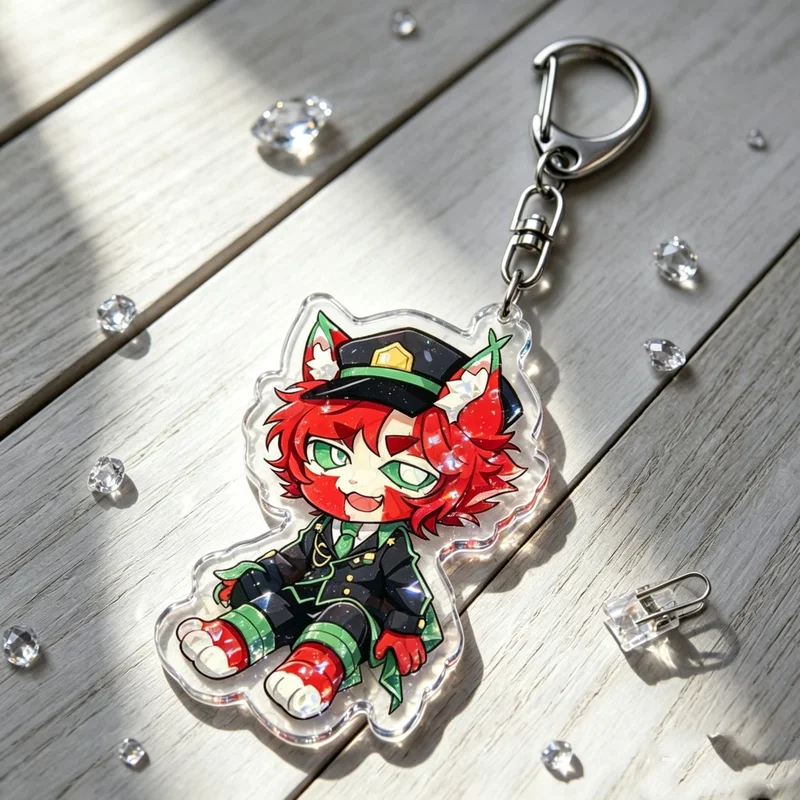 Cute Jester Clown Chibi Anime Acrylic Keychain Double Sided HD Print Clear Glossy Edge Cartoon Demon Character Key Ring Kawaii B