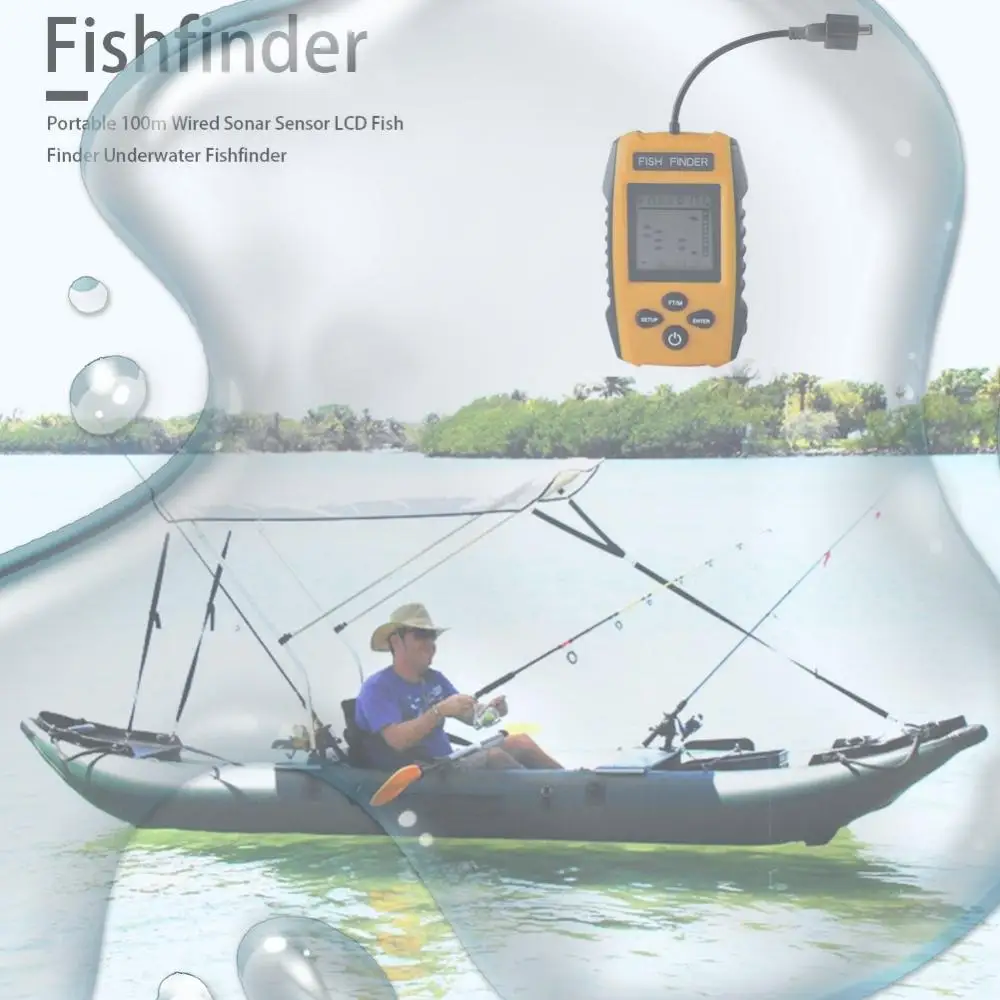 Wired Portable Fish Finder Echo-sounder 100M Water Depth Detection LCD Sonar
