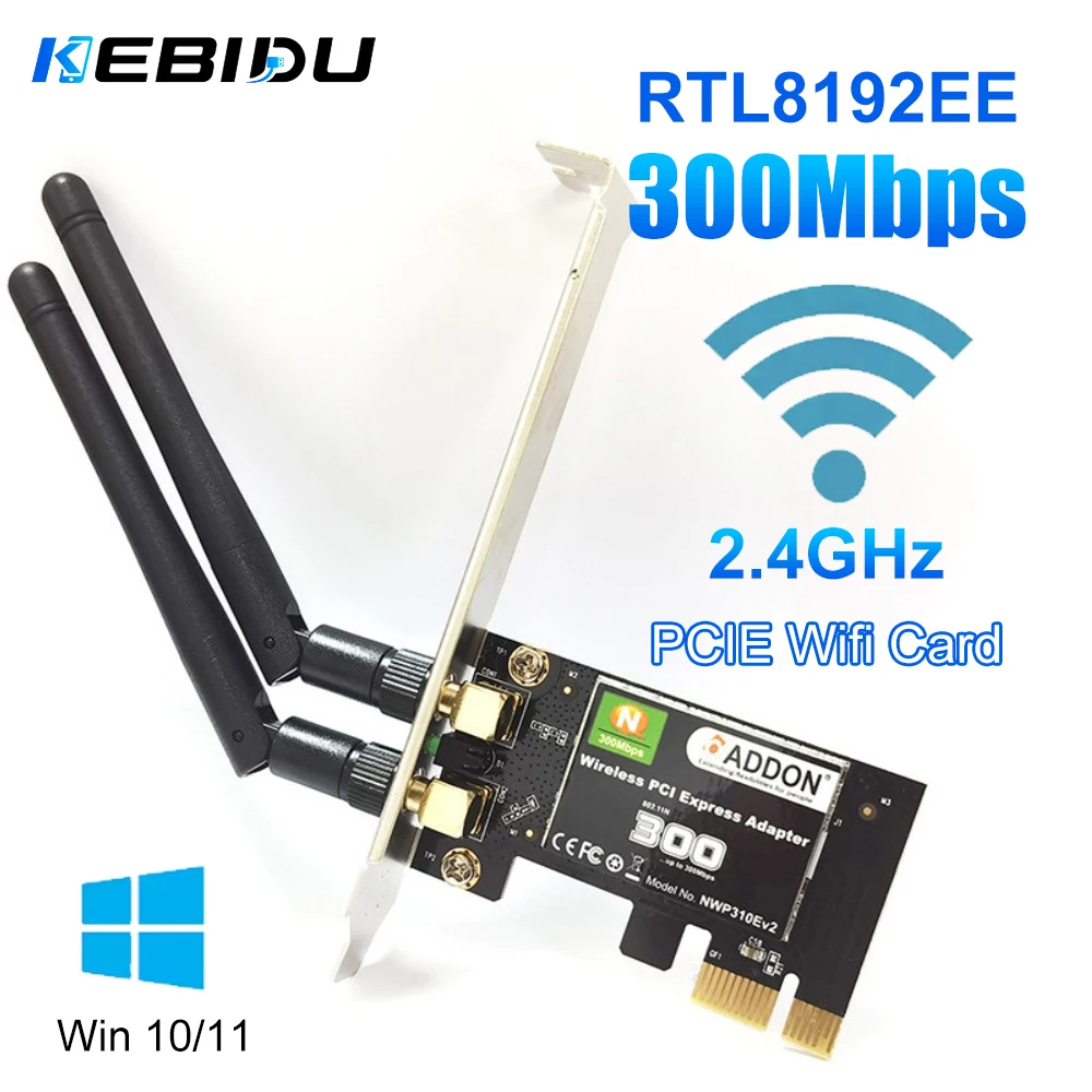 

KEBIDU RTL8192 300Mbps PCI Express Wireless Network Card NWP310E 2.4G WiFi Adapter for Desktop PC Windows 11 10 Linux OS