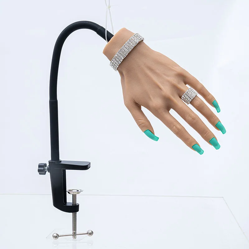 Silicone Practice Hand Lifelike Acrylic False Nail Art Mannequin Finger Training with Clip Holder for DIY Salon Artists