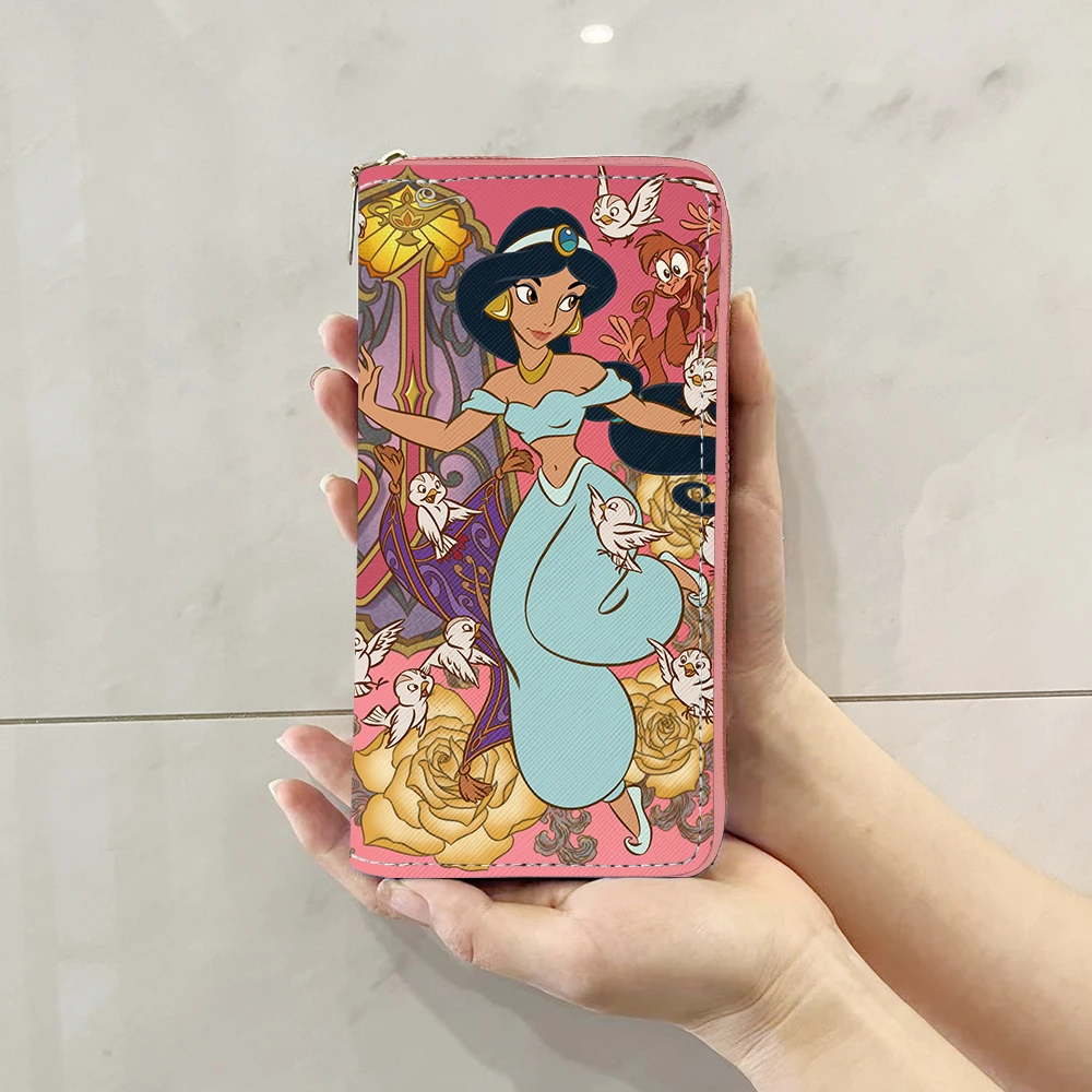 กระเป๋าเอกสารลายการ์ตูนอนิเมะเรื่อง Disney Princess Beauty Beast กระเป๋าใส่เหรียญแบบลำลองมีซิปกระเป๋าใส่บัตรกระเป๋าถือใส่ของของขวัญสำหรับทุกเพศ