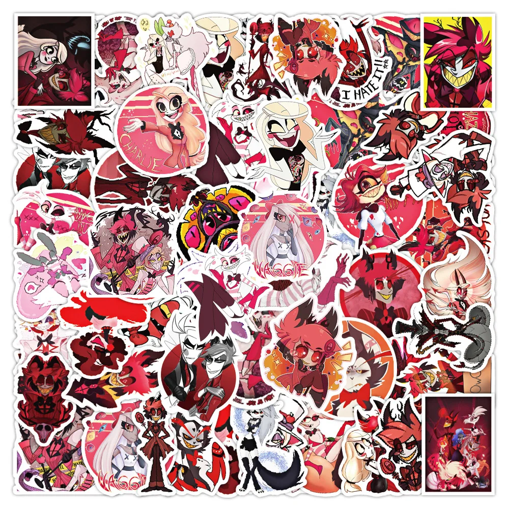 50pcs  Anime Hazbin Hotel Japanese  2D Graffiti Decor Stickers for Laptop, Water Bottle, Skateboard & Luggage