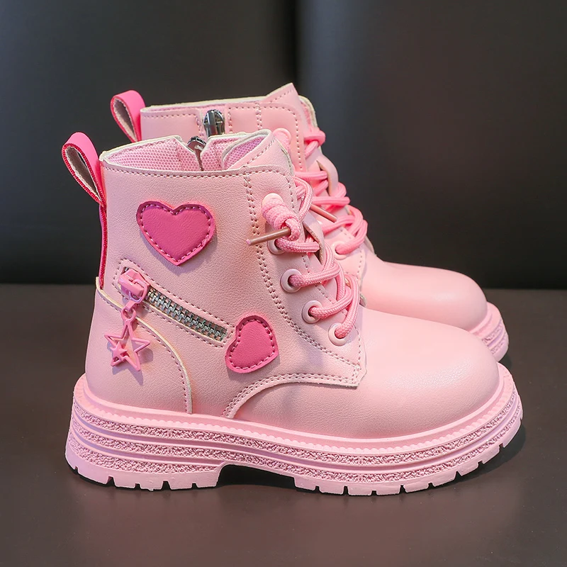 Girls Fashion Versatile Casual Korean Style Heart Decoration Kids Sweet Princess 2023 Spring and Autumn New Ankle Boots Non-slip