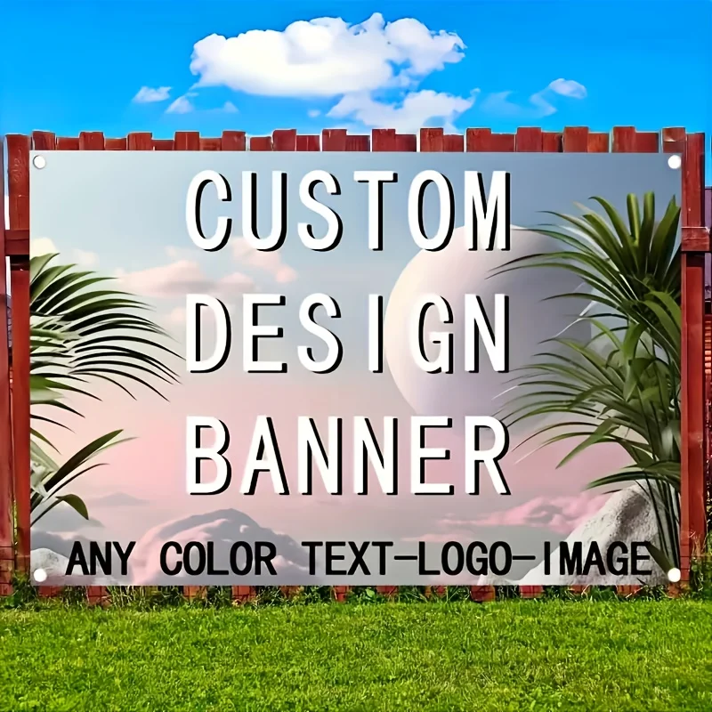 Bandera personalizada de cuatro agujeros | Texto o imagen personalizados, tira de decoración de pared para pancarta, anuncio par