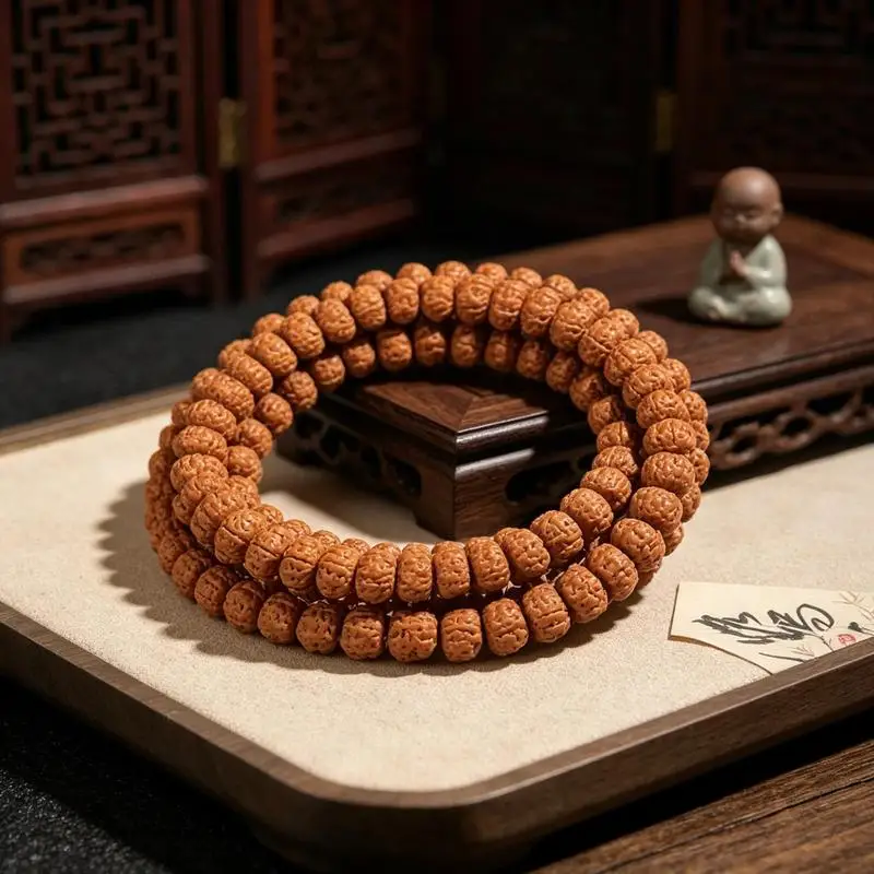Indonesian 108 Small Rudraksha Men, Buddhist Beads, Bodhi Seed Necklace, Bracelet Women