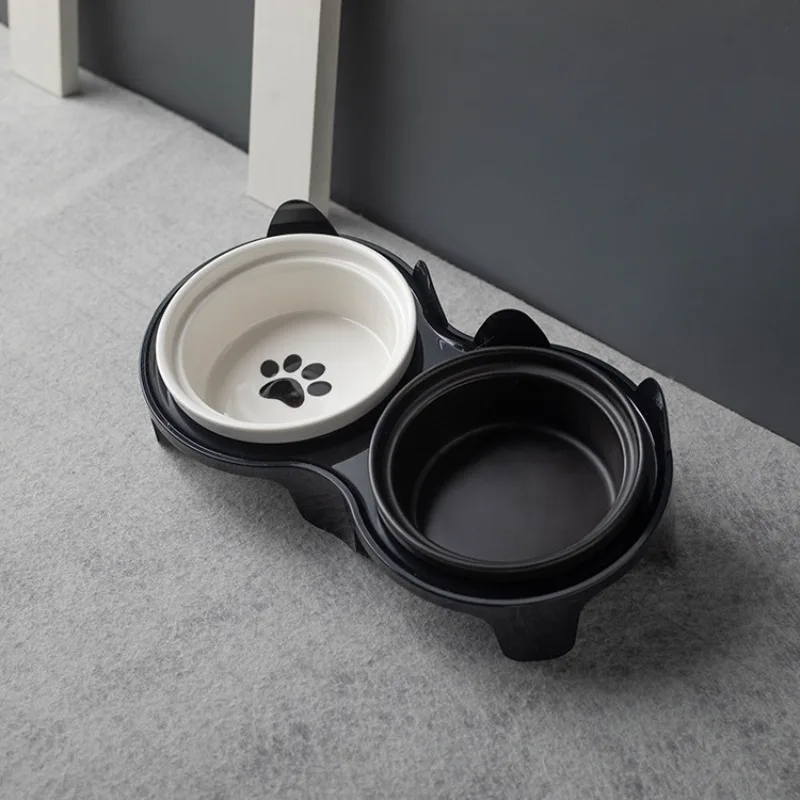 Cat bowl ceramic double bowl water bowl protection cervical spine cat food bowl drinking water bowl pet bowl pet supplies