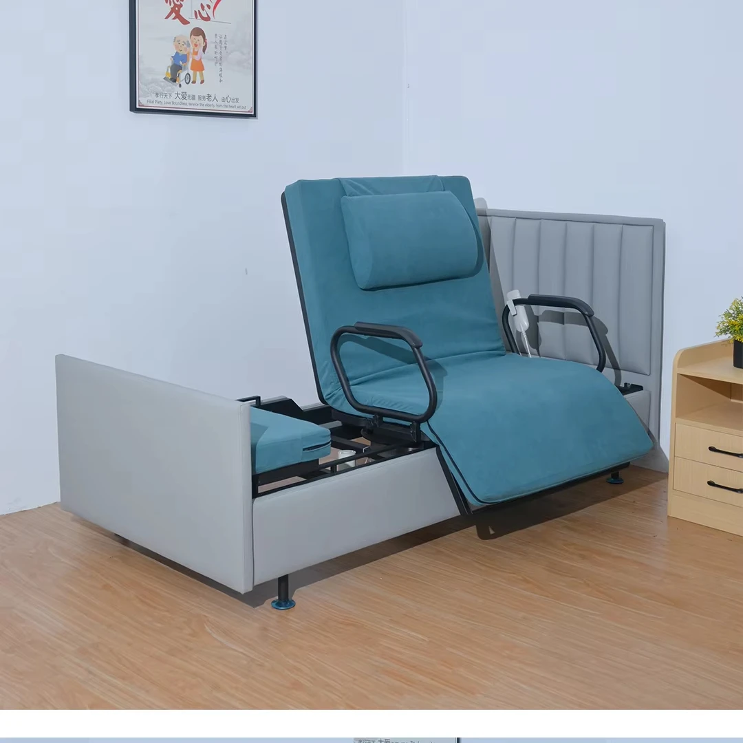 سرير مستشفى حديث للعناية المنزلية لكبار السن، سرير دوار كهربائي قابل للتعديل وقابل للطي من مادة الخشب والقماش للاستخدام المنزلي #1