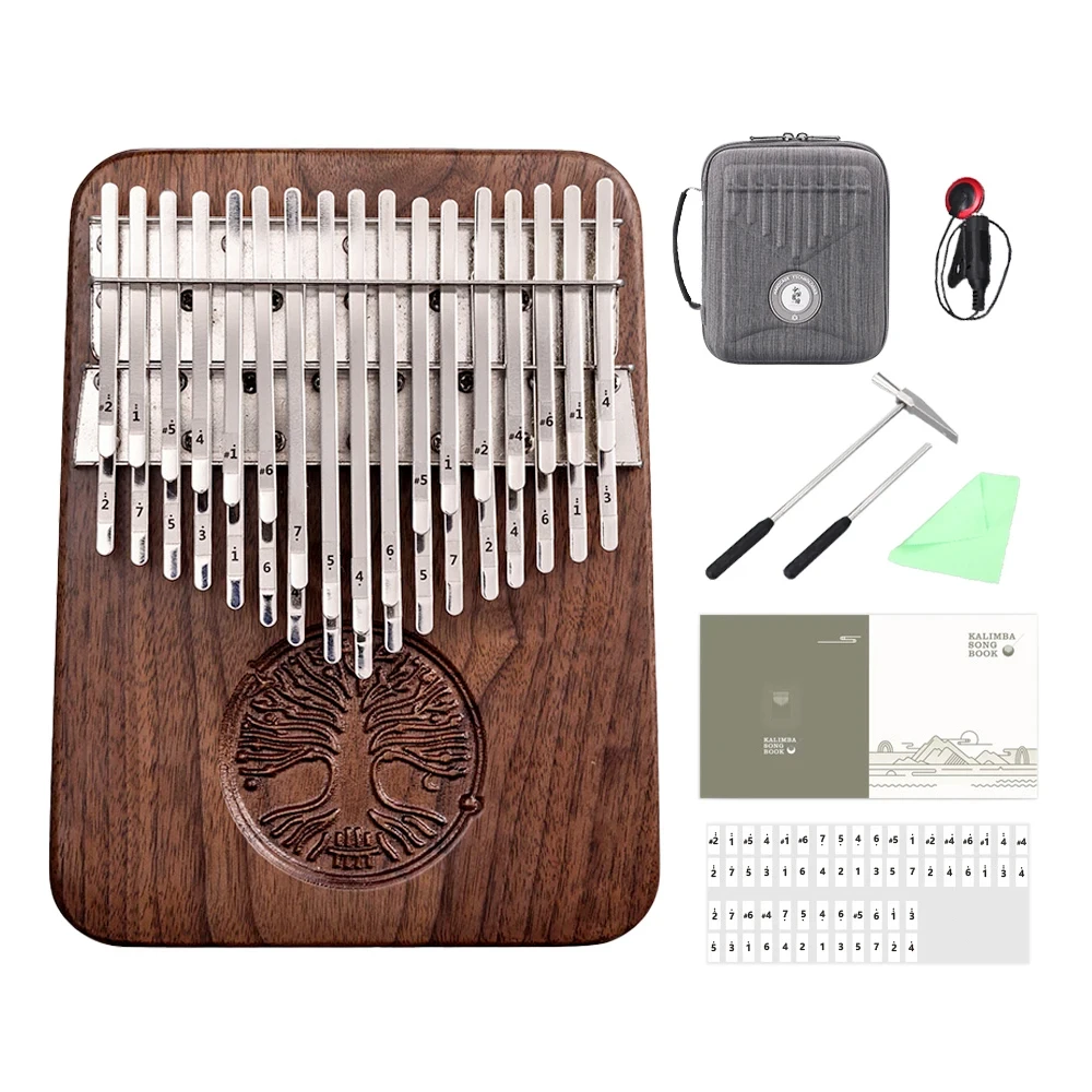 

Hluru 34 Key Chromatic Board Kalimba Professional Finger Piano Full Scale Thumb Piano Black Walnut Mbira with Case