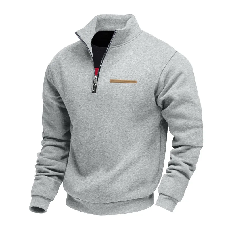Amerikanischer Herbst- und Winter-Herrenpullover aus schwerem Fleece mit langen Ärmeln, halbem Reißverschluss, lockerem Schnitt und Stehkragen – Detail 26
