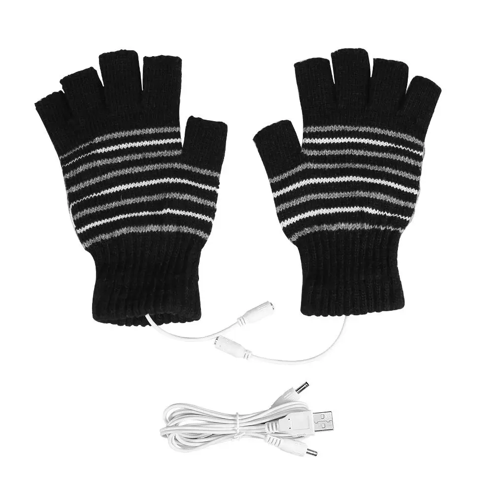 1 Pair USB Heated Half Finger Gloves for Men & Women - 5V Winter Warm Mittens