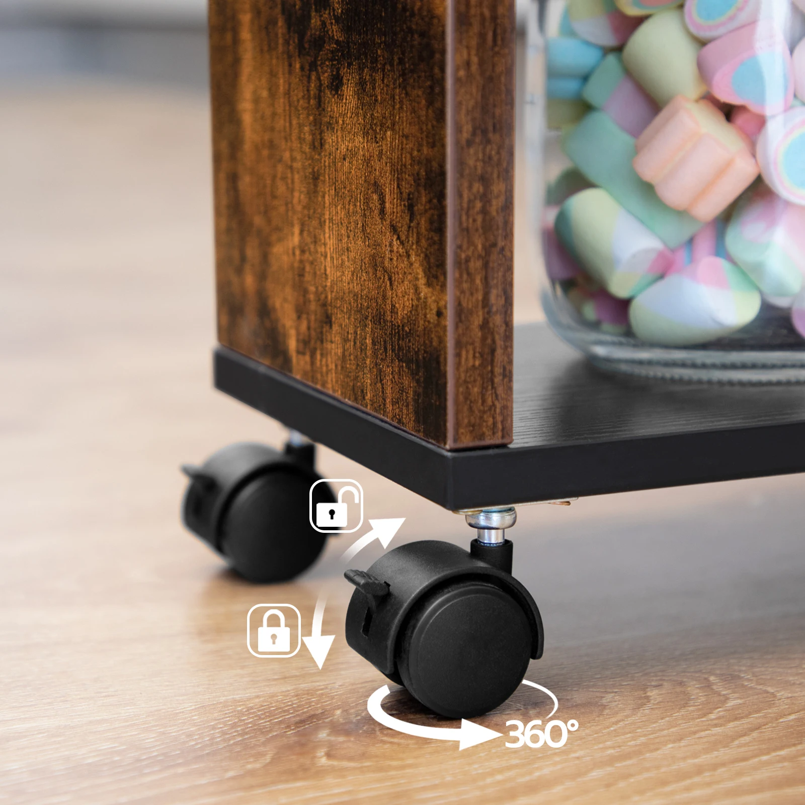 Hoebro-Carro de servicio estrecho, 45x15x80 cm, carro de cocina con 4 niveles, estante de cocina con ruedas giratorias de 360 ° y Raili