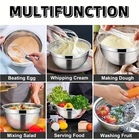 Blandningsskålar med lock, set om 5, rostfria svarta blandningsskålar, metallskålar med förslutningsbara lock 10 best sales skål i rostfritt stål med lock - №9