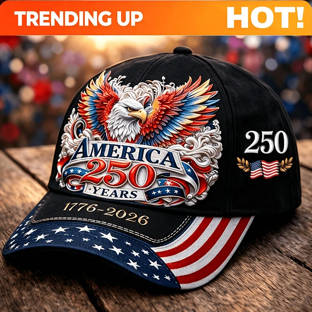 Bedruckte Baseballkappe: Vereinigte Staaten von Amerika, 250. Jahrestag, patriotischer Adler, Unabhängigkeitserklärung, Feier 1776-2026 |   Amerikanisch