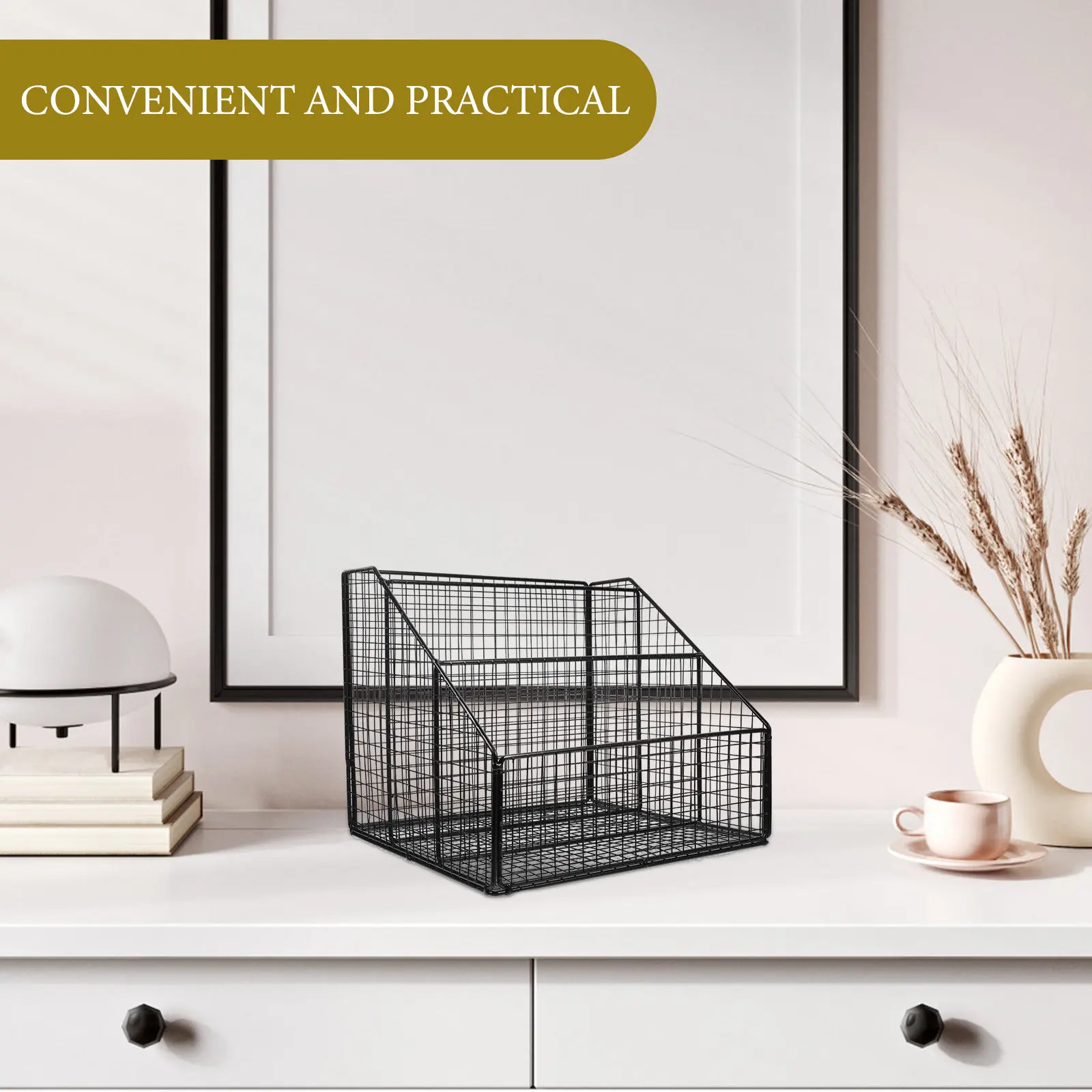 Sturdy Iron Book Organizer Desktop Magazine Holder for Papers Files Cds Records Dorm Living Room Bedroom Tabletop Storage Rack