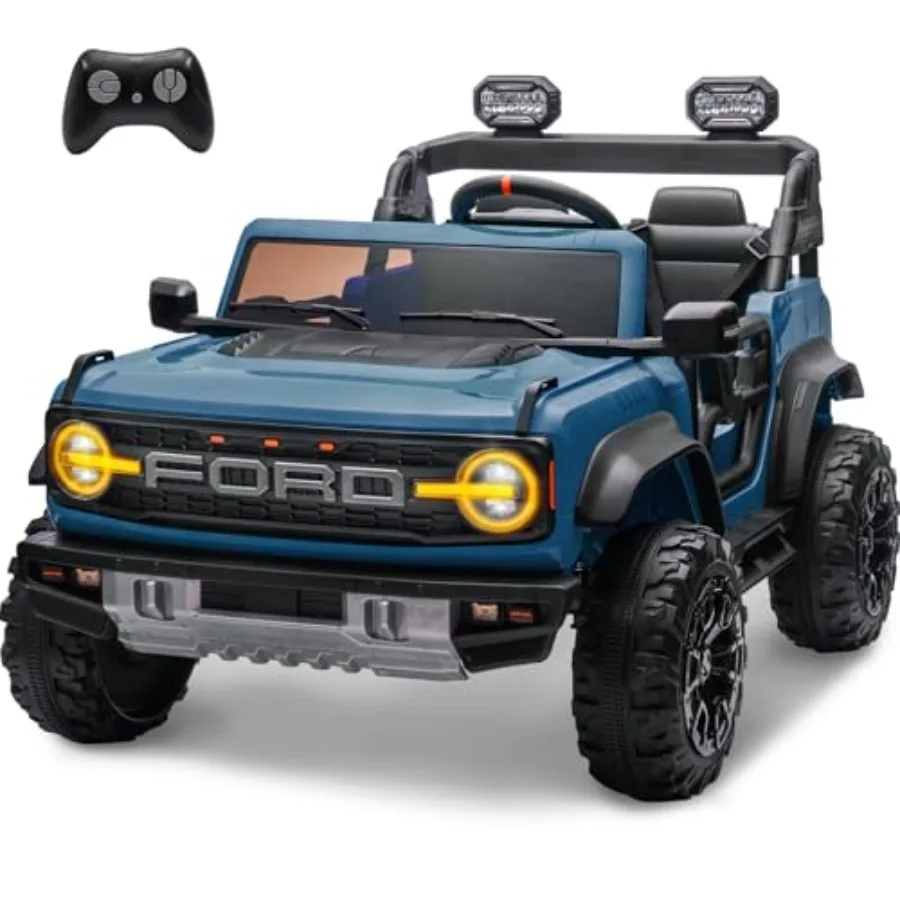 

24V Blue Electric Ride On Car for 2 Seater Licensed Ford Bronco Raptor with Remote Control 4 Wheels Shock Absorption Soft Start