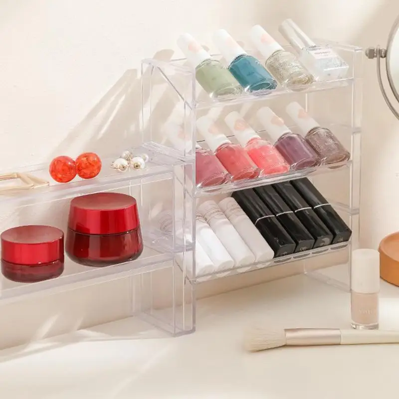 Transparent Stackable Desktop Storage Rack Cosmetics Storage Box Makeup Storage Shelves Transparent Sundries Organizer Shelf