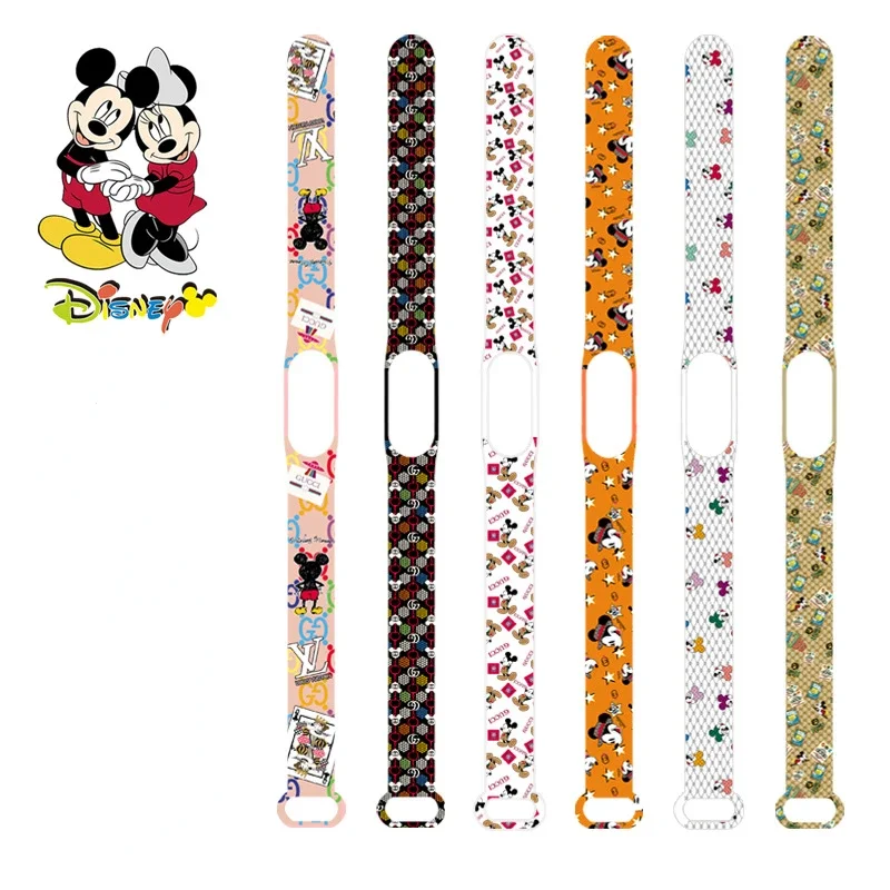 Disney Mickey Watch Strap for Xiaomi Mi Band 7 6 5 4 3 Wristband Silicone Bracelet Wrist MiBand 4 5 6 Smartwatch Accessories