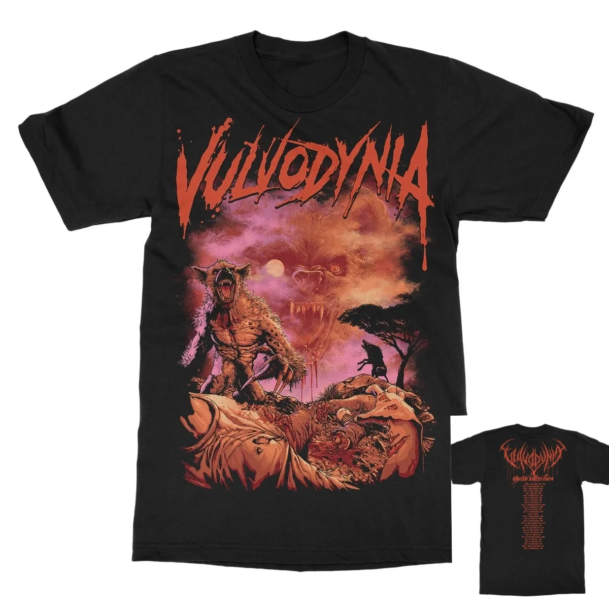 Dark Beast Hyena Monster Graphic T Shirt, Vulvodynia Vintage Bloody Wilderness Double Sided Art T Shirt, Unisex T Shirt