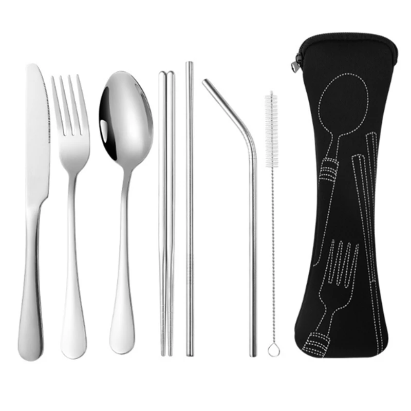 Portable Camping Cutlery Set Stainless Steels Flatware Lightweight Travel Utensils for Outdoor Dining Easy to Clean