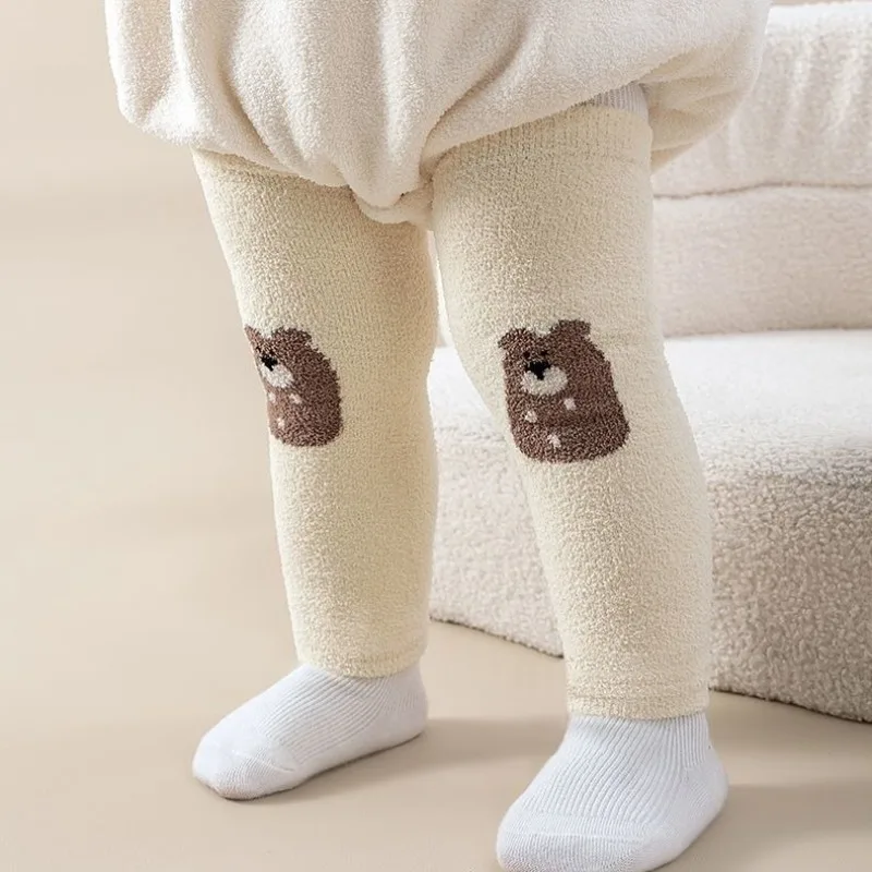 

0-3 Years Baby Fleece Lined Over Knee Crawling Socks Thickened Leggings with Knee Protection Soft Cotton Anti Slip Baby Booties