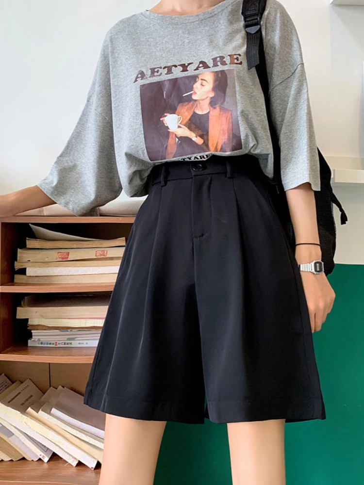 High Waist Straight Leg Suit Pants Women Summer 2025 plus Size Flattering Drapey Wide Leg Shorts Trendy Korean Style Commute