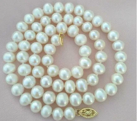 

18 Inch New 7-8mm AAAA Akoya White Pearl Necklace Yellow Clasp