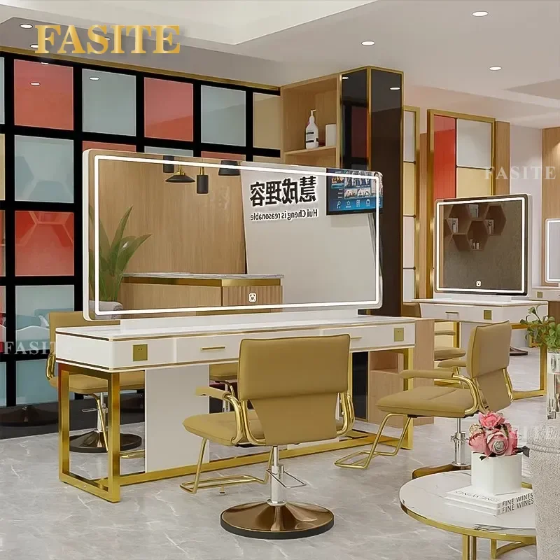 For Barber Shop Hair Mirror with LED Light Luxury Wall Mounted Vanity Mirror for Perm and Dye Station Bright Lighting