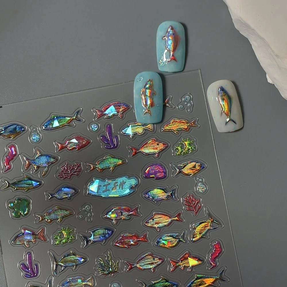 Starfish Shell Glitter Fish Nail Stickers, DIY Jelly Decals for Nails, Ocean Nail Art Decorations