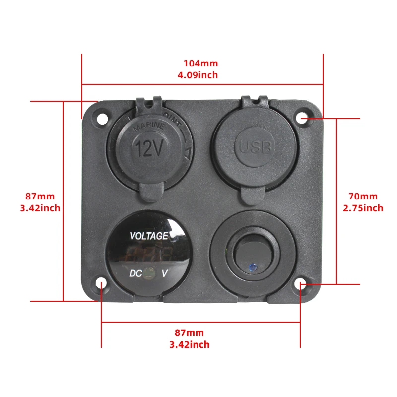 TYTXRV سيارة السفينة RV المزدوج USB شاحن مقبس 1A و 2.1A + الفولتميتر + 12 فولت مقبس الطاقة + مفتاح التشغيل والإيقاف
