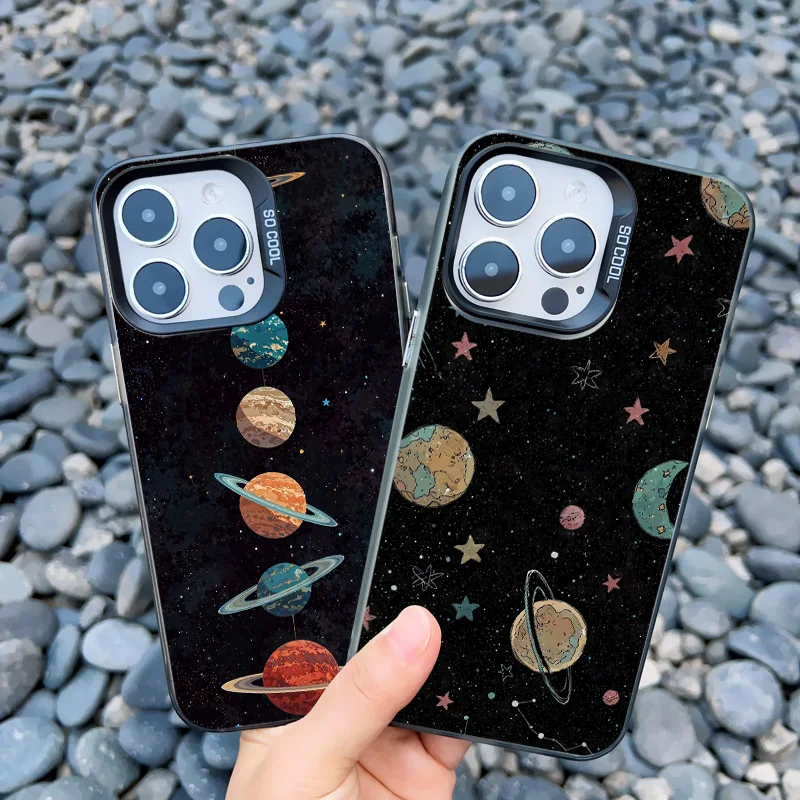 Universe Planet Starry Sky Sun Laser Phone Case For iPhone 13 Mini 12 11 Pro Max 15 16 14 Pro Max Plus Shockproof Phone Covers
